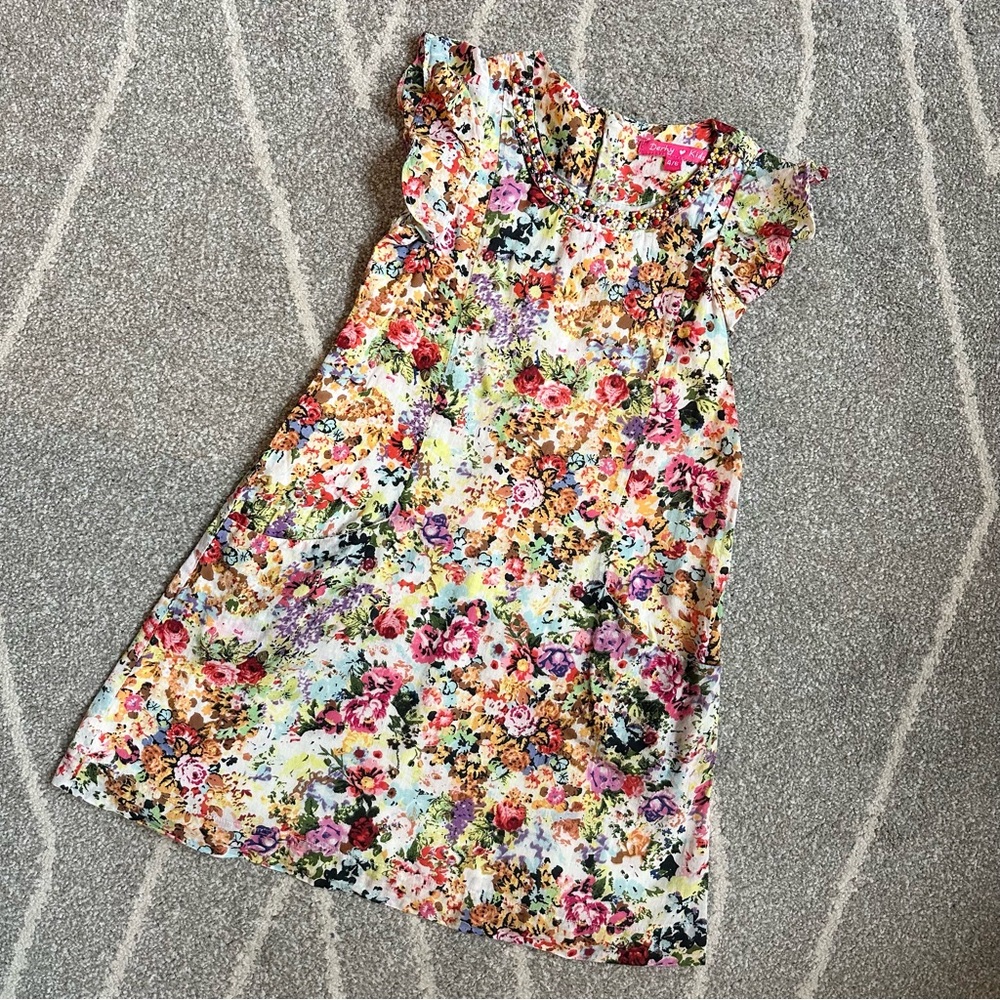 Derhy Kids Floral Cotton Shift Dress with Beaded Neckline